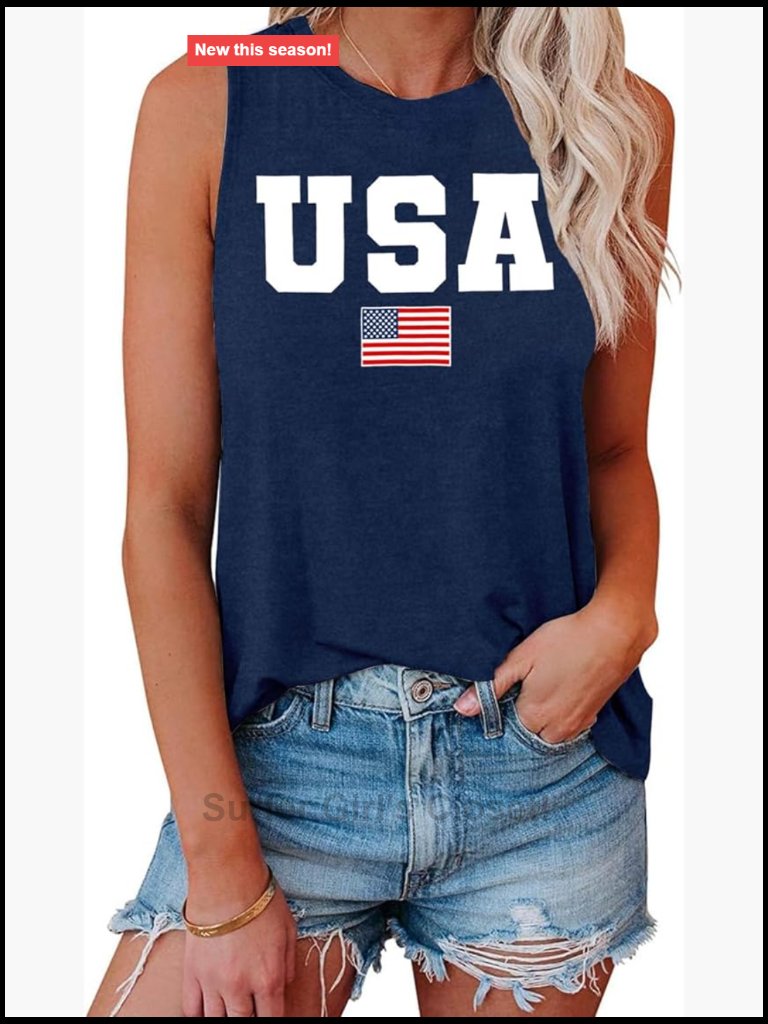 Usa Flag Patriotic Tank Top Sleeveless T-Shirt 4th Of July Independence Day